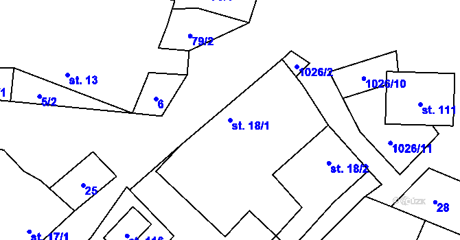 Parcela st. 18/1 v KÚ Roučkovice, Katastrální mapa