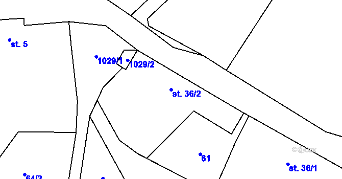 Parcela st. 36/2 v KÚ Roučkovice, Katastrální mapa