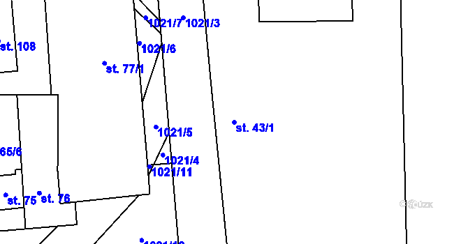 Parcela st. 43/1 v KÚ Roučkovice, Katastrální mapa