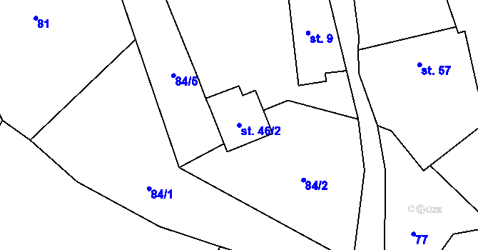 Parcela st. 46/2 v KÚ Roučkovice, Katastrální mapa