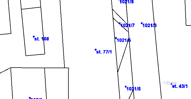Parcela st. 77/1 v KÚ Roučkovice, Katastrální mapa