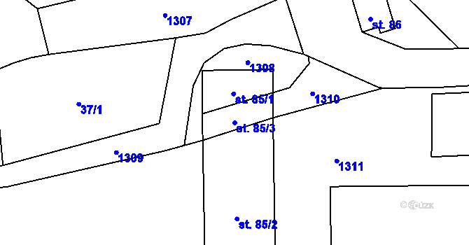 Parcela st. 85/3 v KÚ Roučkovice, Katastrální mapa