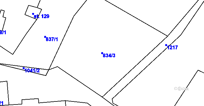 Parcela st. 834/3 v KÚ Roučkovice, Katastrální mapa
