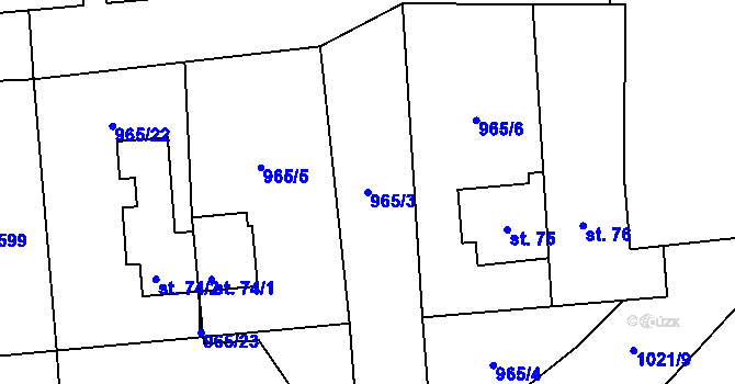 Parcela st. 965/3 v KÚ Roučkovice, Katastrální mapa