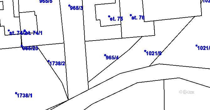 Parcela st. 965/4 v KÚ Roučkovice, Katastrální mapa