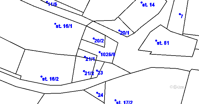Parcela st. 1026/9 v KÚ Roučkovice, Katastrální mapa