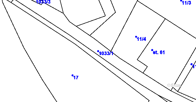 Parcela st. 1033/1 v KÚ Roučkovice, Katastrální mapa