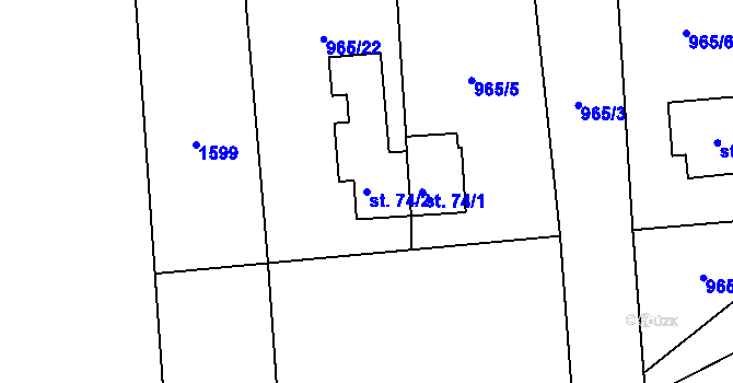 Parcela st. 74/2 v KÚ Roučkovice, Katastrální mapa