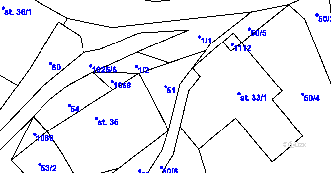 Parcela st. 51 v KÚ Roučkovice, Katastrální mapa