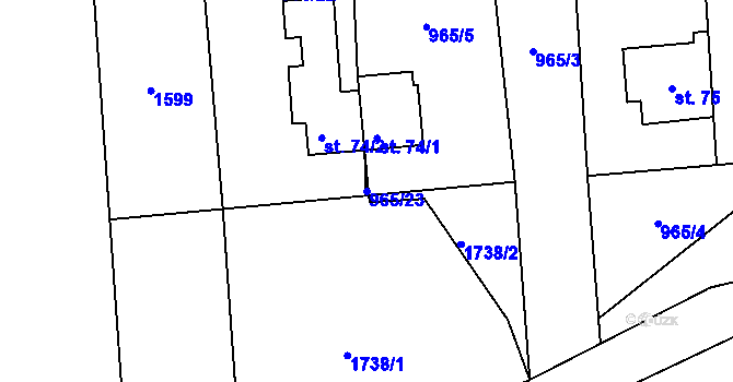 Parcela st. 965/23 v KÚ Roučkovice, Katastrální mapa