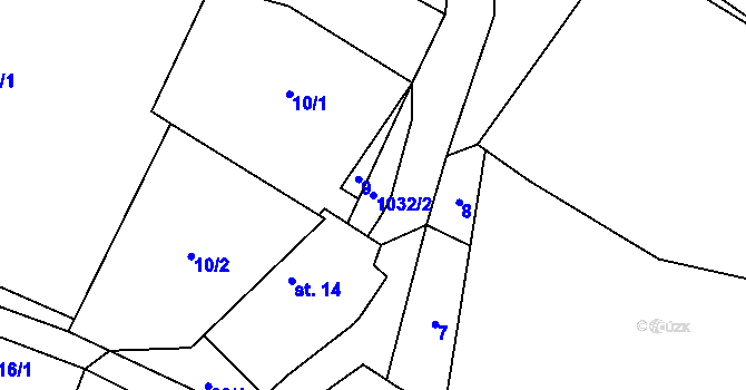 Parcela st. 1032/2 v KÚ Roučkovice, Katastrální mapa
