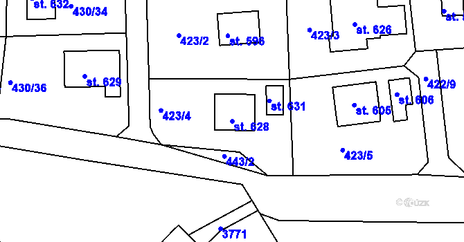 Parcela st. 628 v KÚ Roudná nad Lužnicí, Katastrální mapa