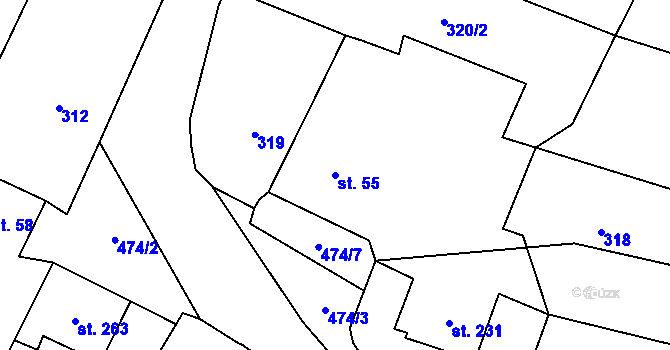 Parcela st. 55 v KÚ Roudná nad Lužnicí, Katastrální mapa