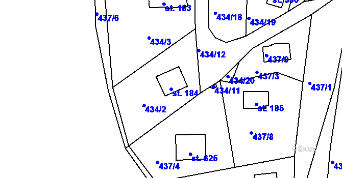 Parcela st. 184 v KÚ Roudná nad Lužnicí, Katastrální mapa