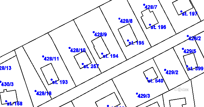 Parcela st. 194 v KÚ Roudná nad Lužnicí, Katastrální mapa