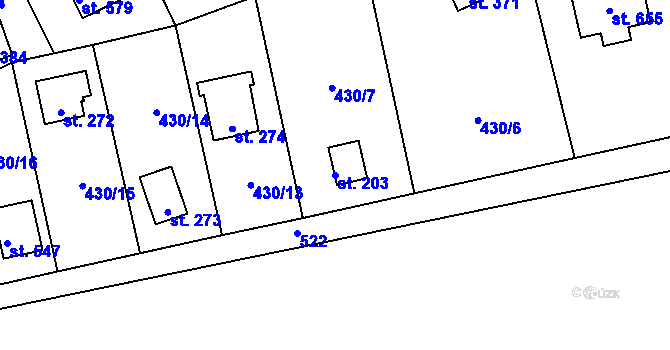 Parcela st. 203 v KÚ Roudná nad Lužnicí, Katastrální mapa
