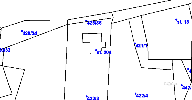 Parcela st. 204 v KÚ Roudná nad Lužnicí, Katastrální mapa