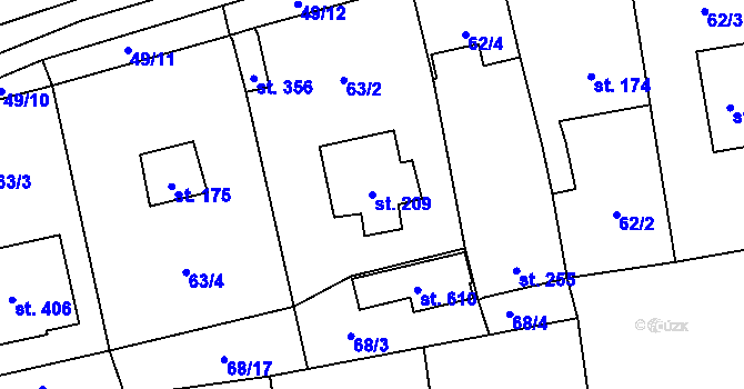 Parcela st. 209 v KÚ Roudná nad Lužnicí, Katastrální mapa
