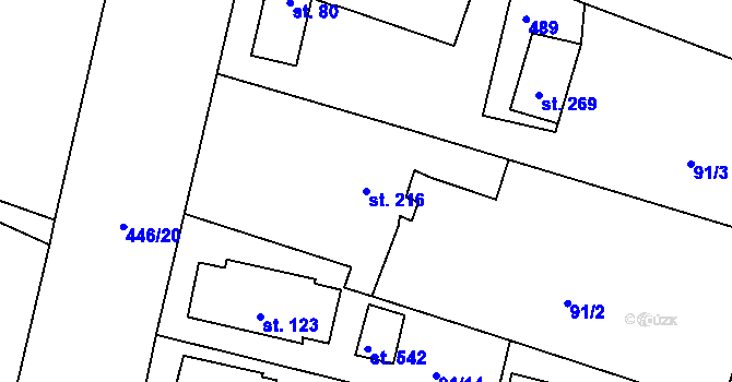 Parcela st. 216 v KÚ Roudná nad Lužnicí, Katastrální mapa