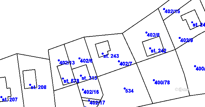 Parcela st. 243 v KÚ Roudná nad Lužnicí, Katastrální mapa