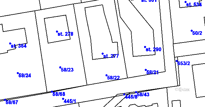 Parcela st. 277 v KÚ Roudná nad Lužnicí, Katastrální mapa