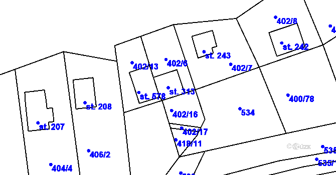 Parcela st. 313 v KÚ Roudná nad Lužnicí, Katastrální mapa