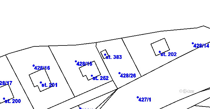 Parcela st. 383 v KÚ Roudná nad Lužnicí, Katastrální mapa