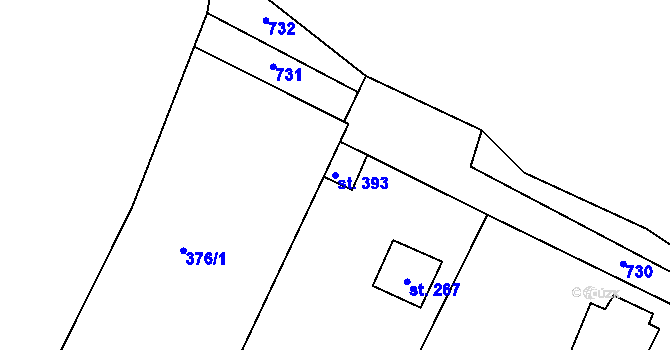 Parcela st. 393 v KÚ Roudná nad Lužnicí, Katastrální mapa