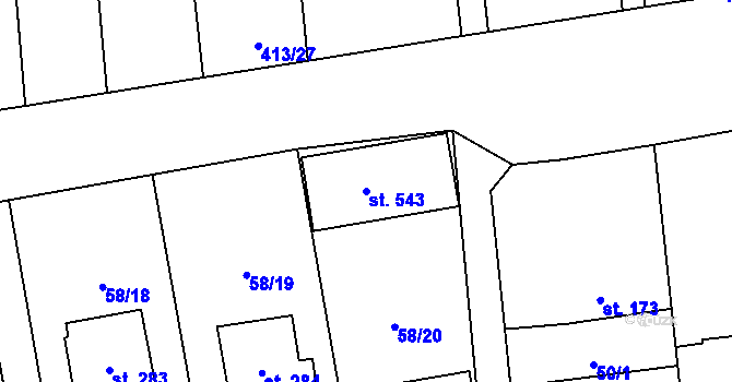 Parcela st. 543 v KÚ Roudná nad Lužnicí, Katastrální mapa