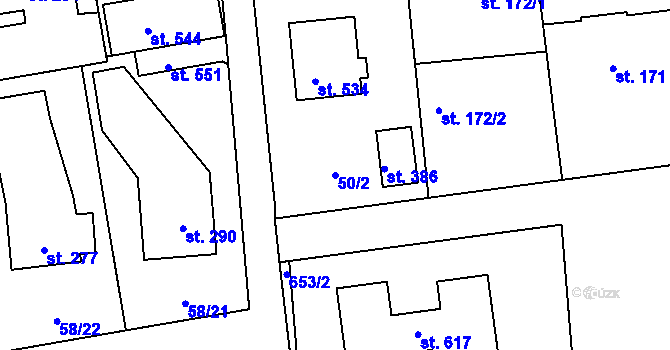 Parcela st. 50/2 v KÚ Roudná nad Lužnicí, Katastrální mapa