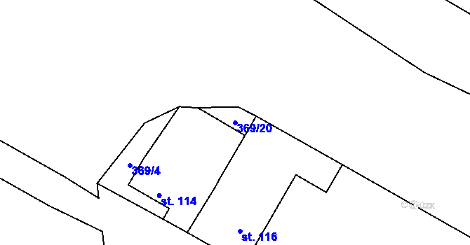 Parcela st. 369/20 v KÚ Roudná nad Lužnicí, Katastrální mapa