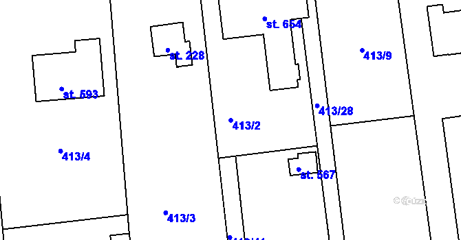 Parcela st. 413/2 v KÚ Roudná nad Lužnicí, Katastrální mapa