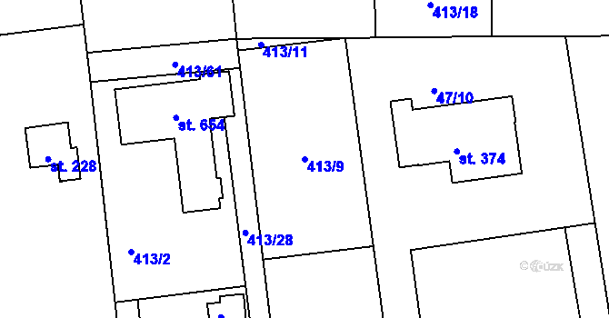 Parcela st. 413/9 v KÚ Roudná nad Lužnicí, Katastrální mapa