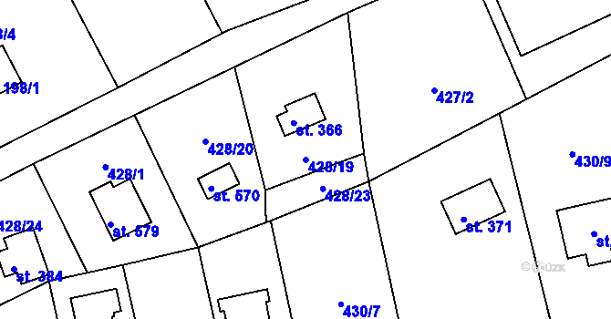 Parcela st. 428/19 v KÚ Roudná nad Lužnicí, Katastrální mapa