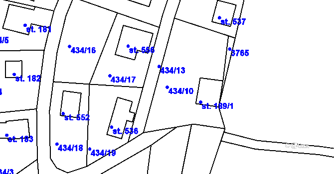 Parcela st. 434/10 v KÚ Roudná nad Lužnicí, Katastrální mapa
