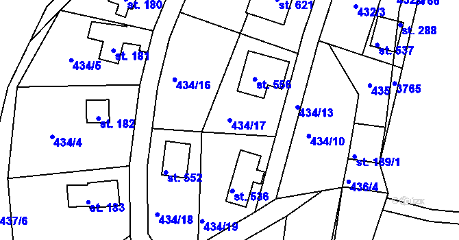 Parcela st. 434/17 v KÚ Roudná nad Lužnicí, Katastrální mapa