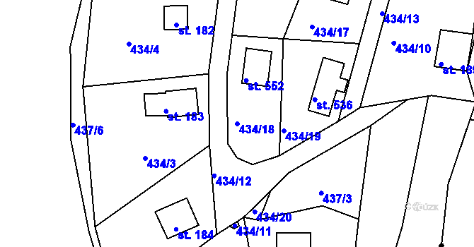 Parcela st. 434/18 v KÚ Roudná nad Lužnicí, Katastrální mapa