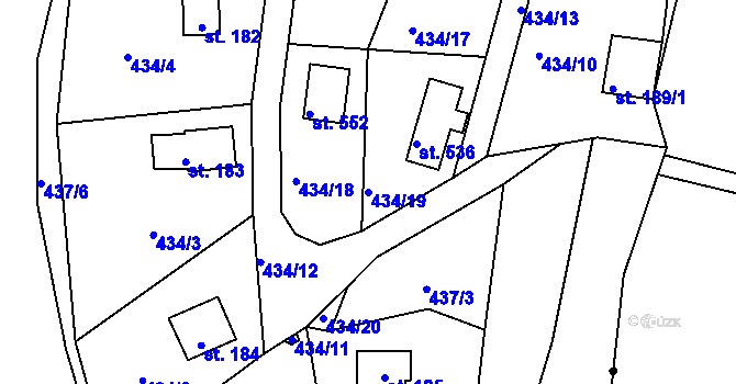 Parcela st. 434/19 v KÚ Roudná nad Lužnicí, Katastrální mapa