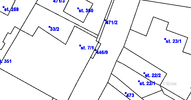 Parcela st. 446/9 v KÚ Roudná nad Lužnicí, Katastrální mapa