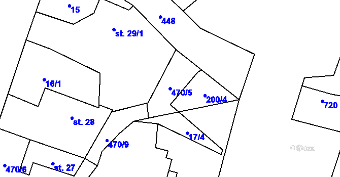 Parcela st. 470/5 v KÚ Roudná nad Lužnicí, Katastrální mapa