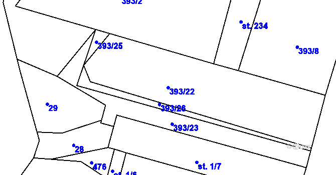 Parcela st. 393/22 v KÚ Roudná nad Lužnicí, Katastrální mapa