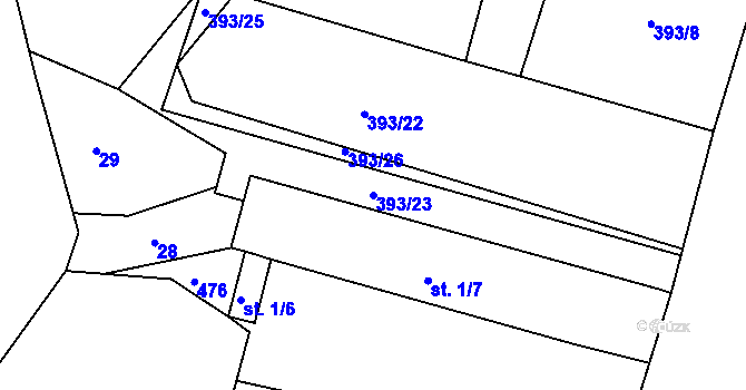 Parcela st. 393/23 v KÚ Roudná nad Lužnicí, Katastrální mapa