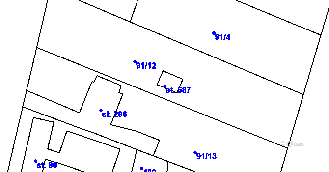 Parcela st. 587 v KÚ Roudná nad Lužnicí, Katastrální mapa