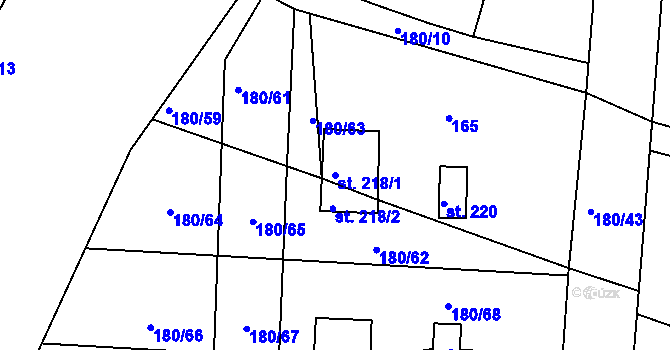 Parcela st. 218/1 v KÚ Roudná nad Lužnicí, Katastrální mapa