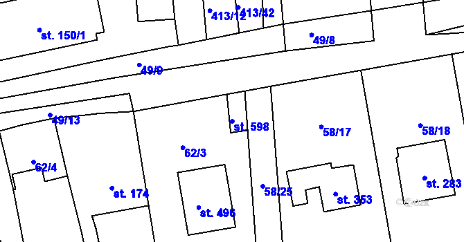 Parcela st. 598 v KÚ Roudná nad Lužnicí, Katastrální mapa