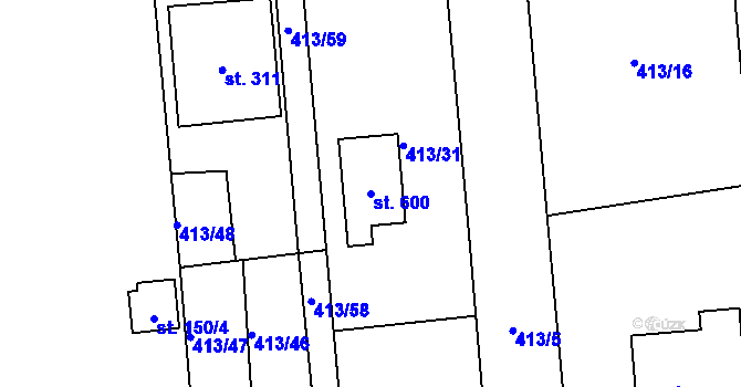 Parcela st. 600 v KÚ Roudná nad Lužnicí, Katastrální mapa