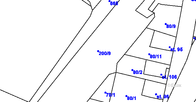 Parcela st. 200/9 v KÚ Roudná nad Lužnicí, Katastrální mapa