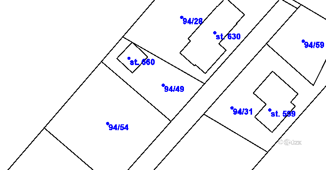 Parcela st. 94/49 v KÚ Roudná nad Lužnicí, Katastrální mapa