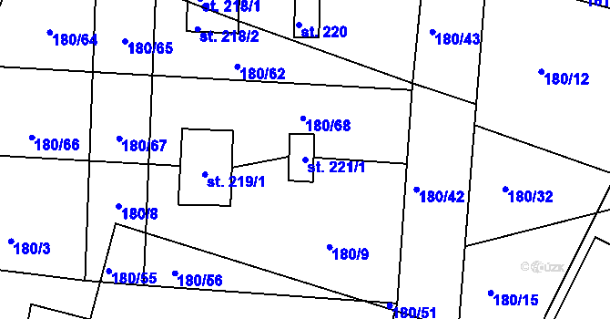 Parcela st. 221/1 v KÚ Roudná nad Lužnicí, Katastrální mapa