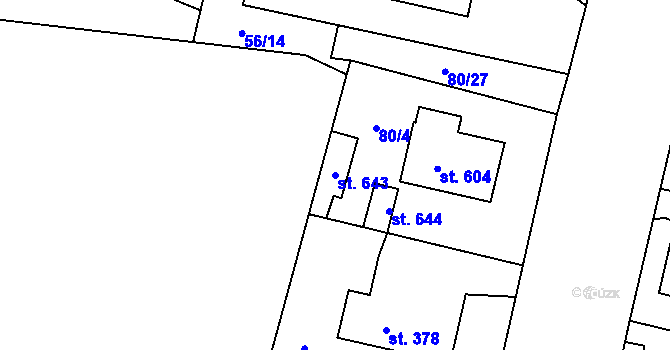Parcela st. 643 v KÚ Roudná nad Lužnicí, Katastrální mapa